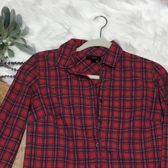 J. Crew Red Tartan Popover Long Sleeve - Picture 6 of 8